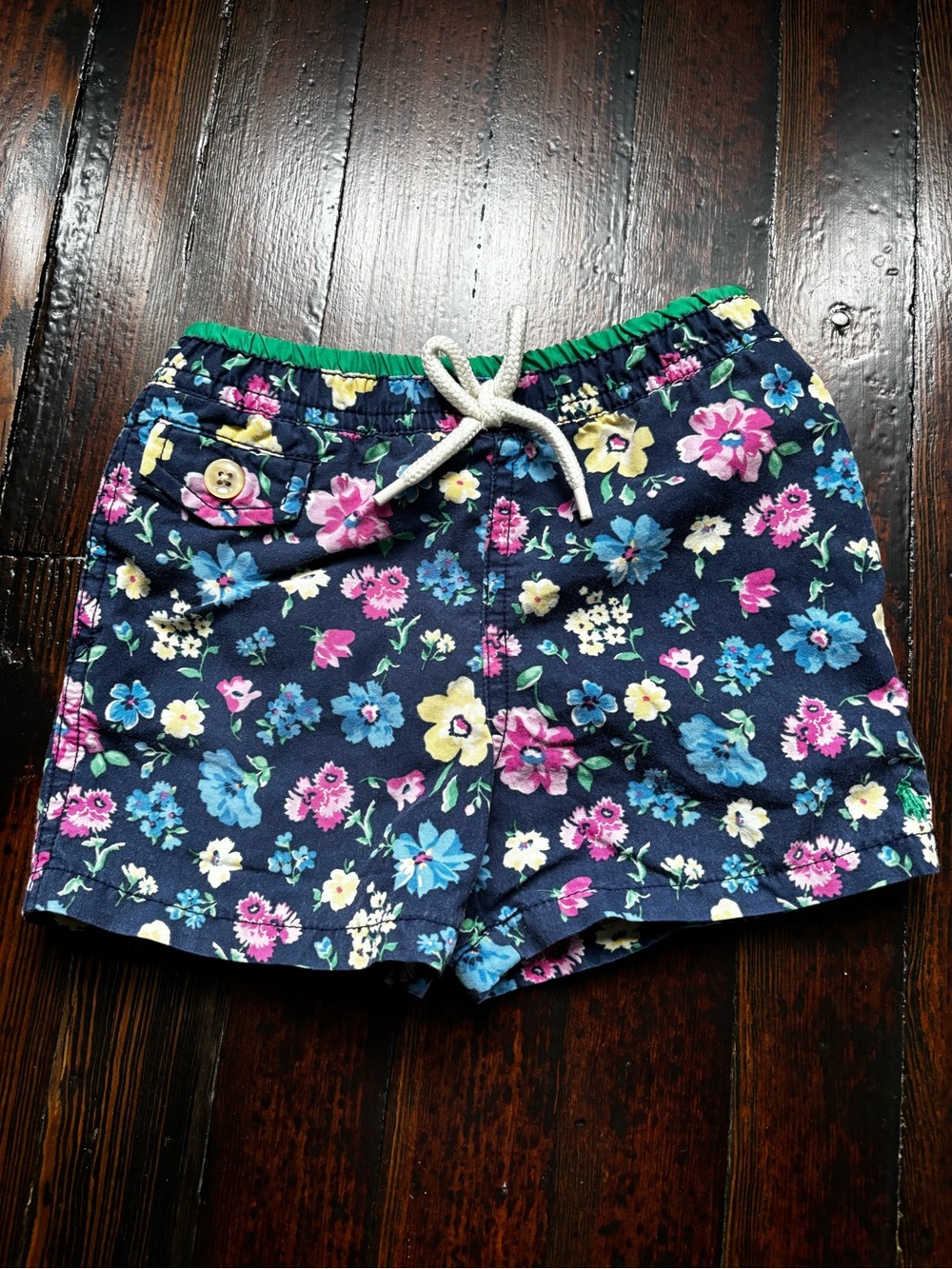 Boys Ralph Lauren Navy Floral Drawstring Swim Trunks